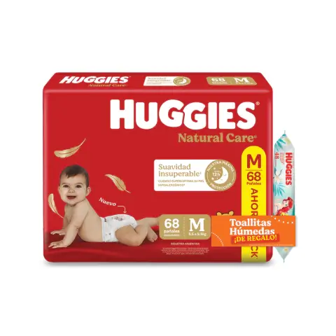 Combo Huggies Natural Care+Toallitas 4 en 1 (La Sirenita) x48u