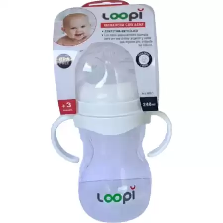 Mamadera Anticolicos 3m+ Con Asas Loopi Love 240ml Color Traslúcido