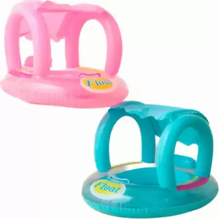 Inflable Salvavidas Flotador Infantil Bote Con Toldo 70cm Celeste/Rosa